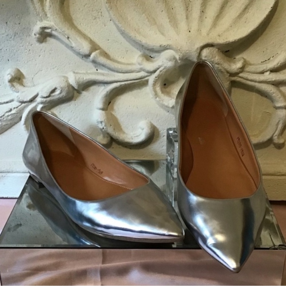Silver Metallic Pointed Toe Flats